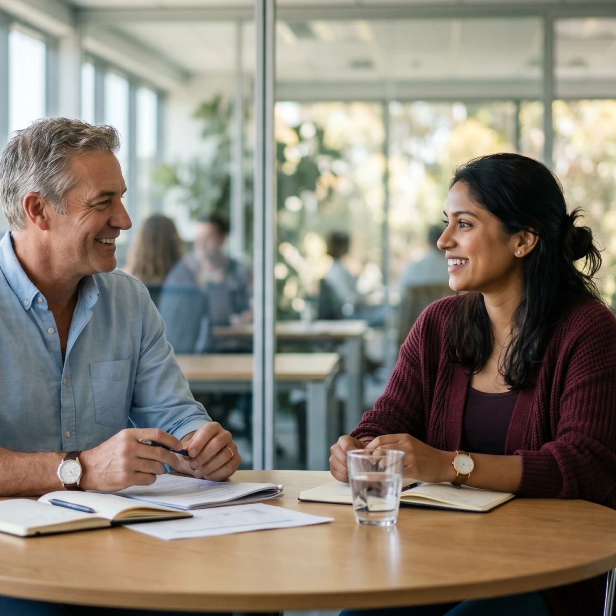 Manager and employee in a workplace meeting about a discrimination concern
