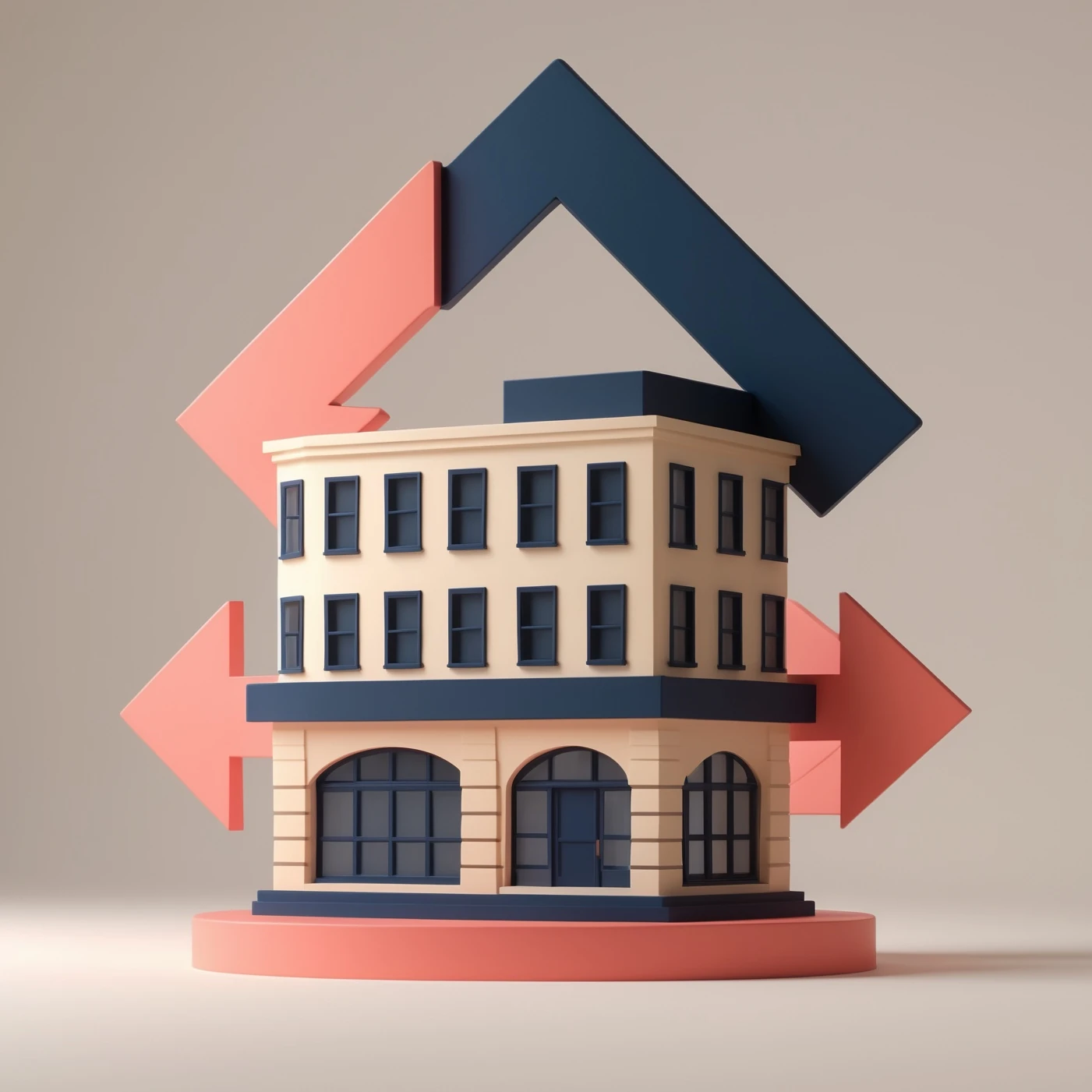 Clay model of business building with arrow