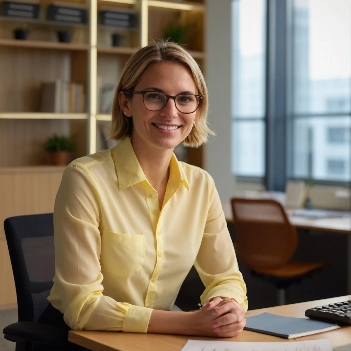 HR manager reviewing workers' compensation policy documents at a desk