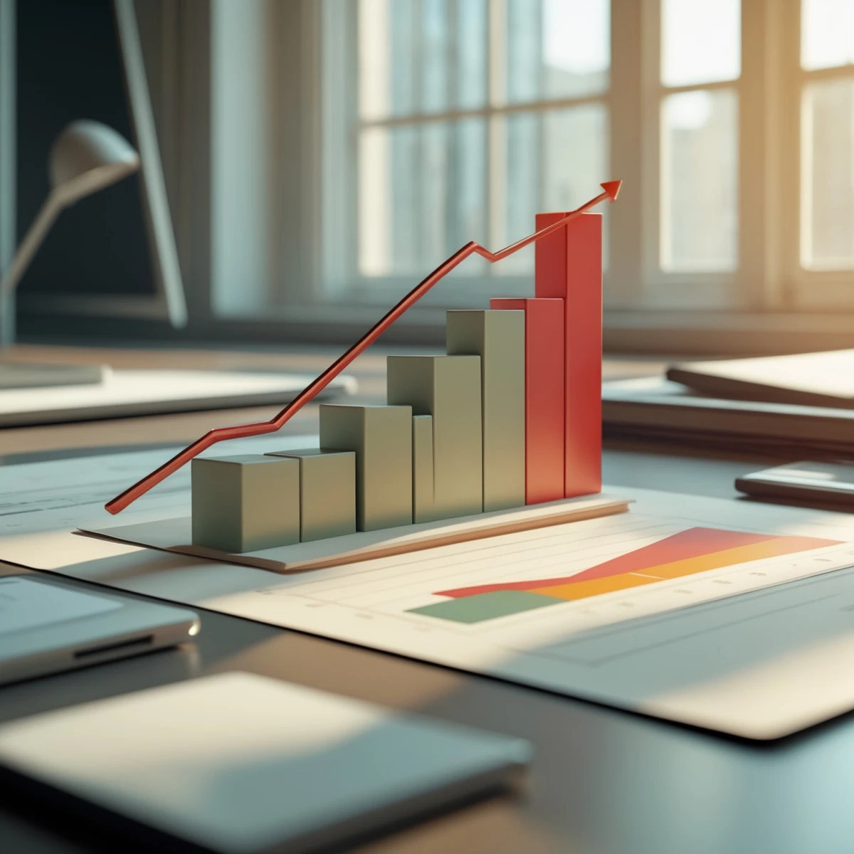 Stylized chart and statistics on desk