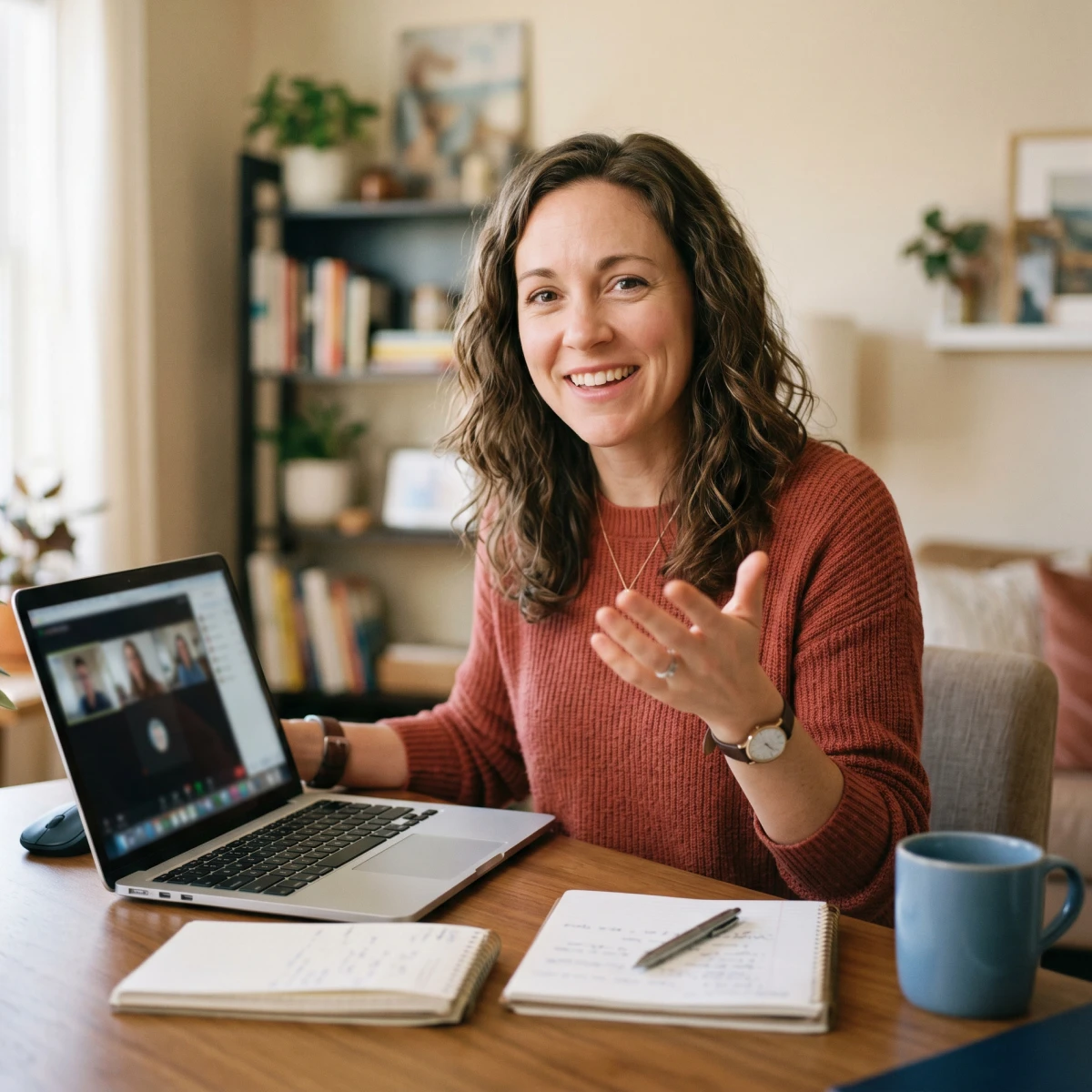 Consultant answering questions on video call