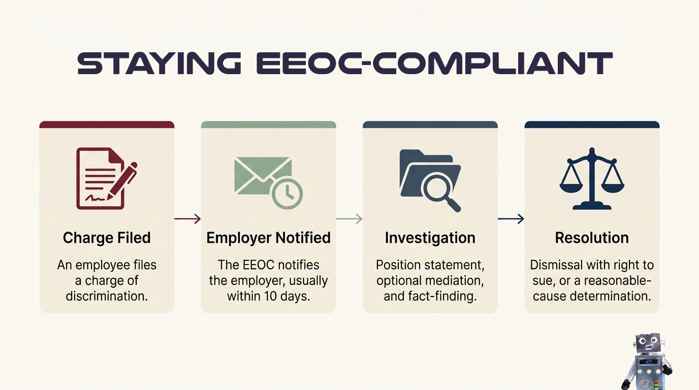Infographic showing the EEOC charge process from filing through investigation and resolution