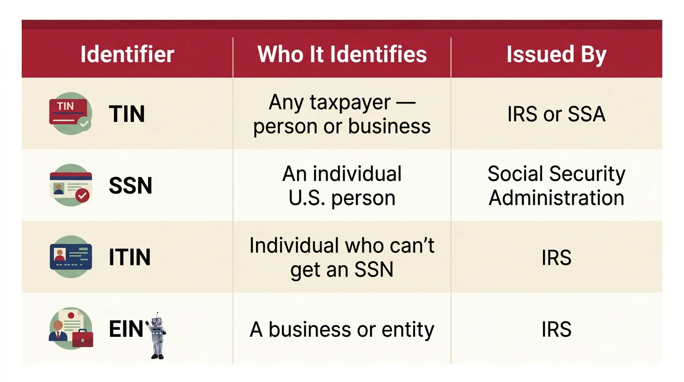 Infographic showing list of identifiers including EIN