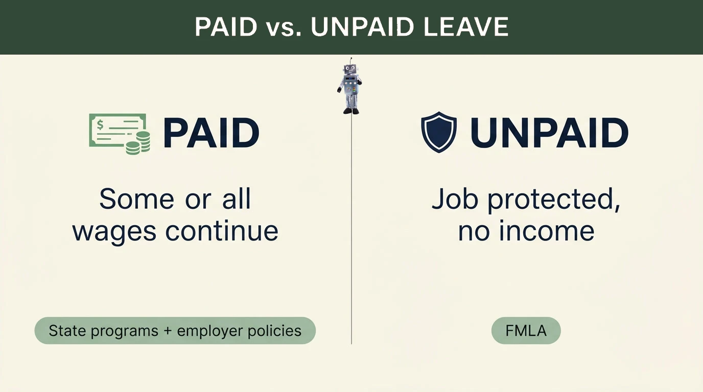 Infographic summarizing difference between paid and unpaid parental leave