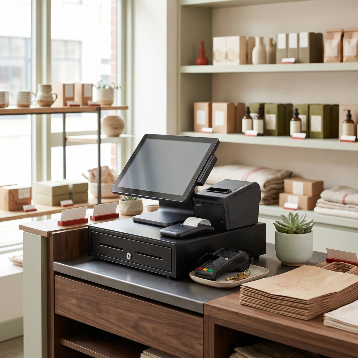 A cash register in a small business representing how much a PEO costs