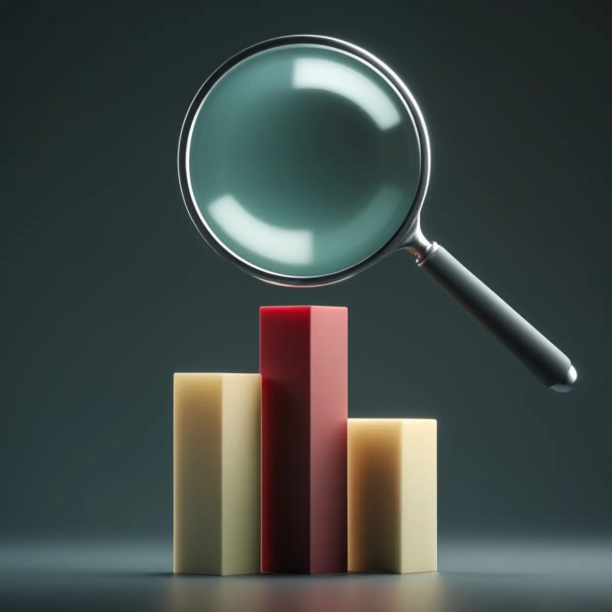 A magnifying glass over a bar chart symbolizing technology and trends