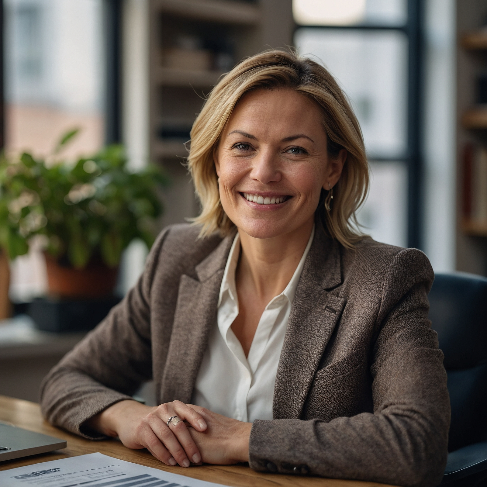 Small business owner in her office benefiting from PEO services