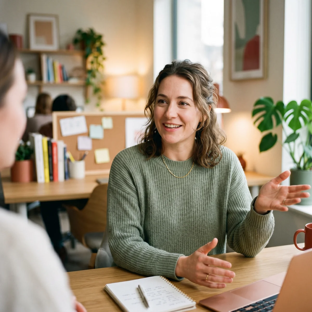 Business owner answering questions about goal setting