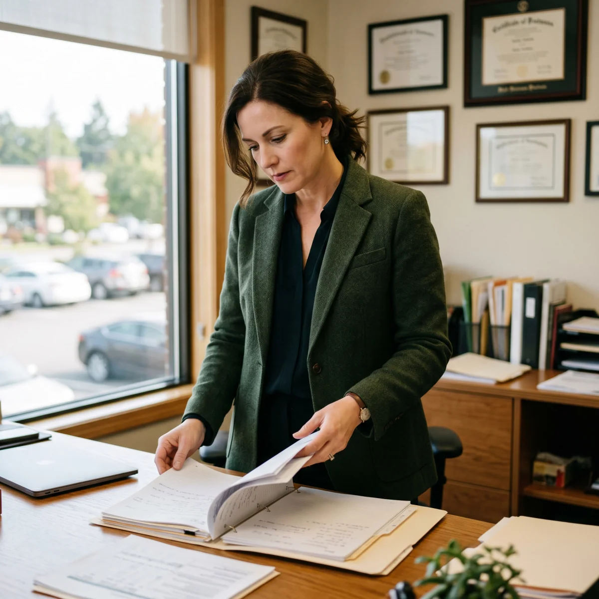 Manager reviewing an employee's documentation file before a termination