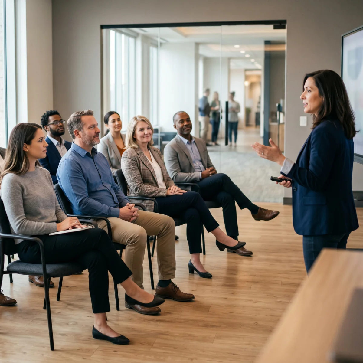 Group of employees listening to answers
