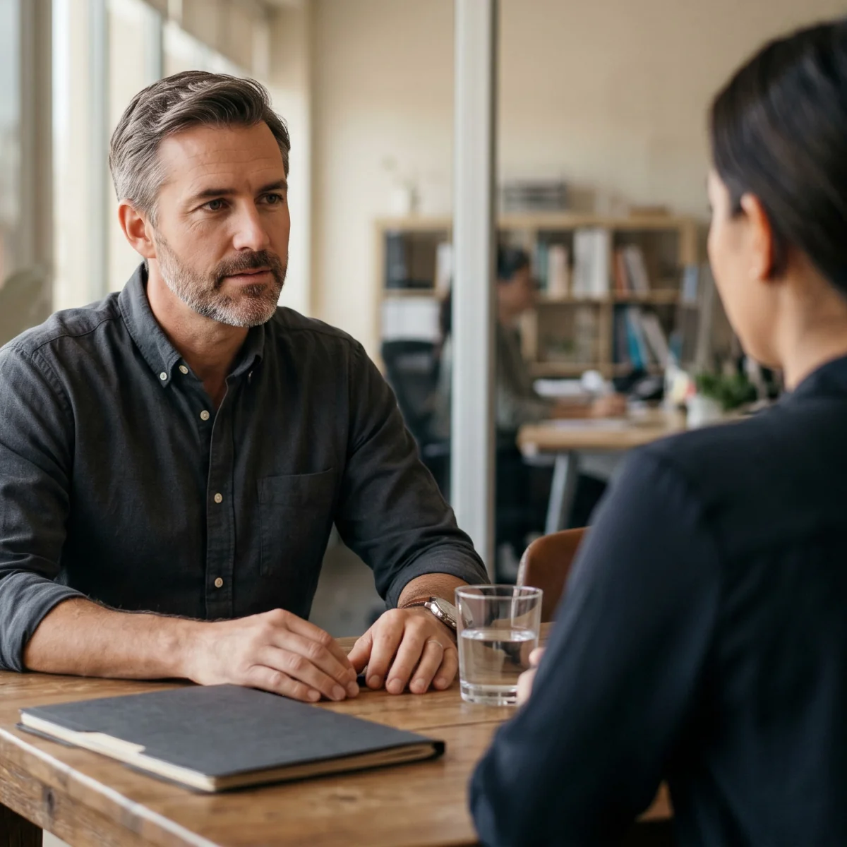 Manager and employee in a difficult termination conversation