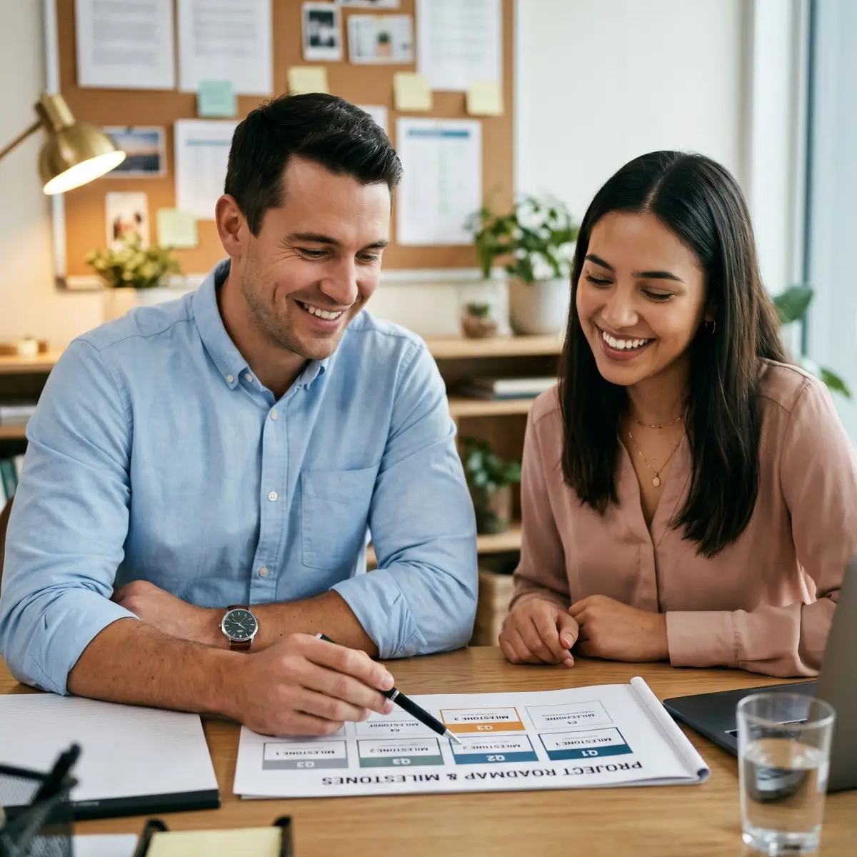 Employee reviewing with manager new hire training plan