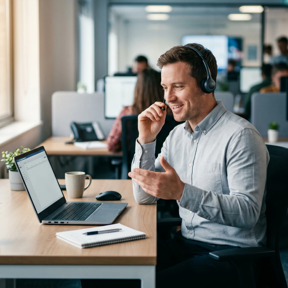 An advisor on the phone answering common questions about workers' compensation