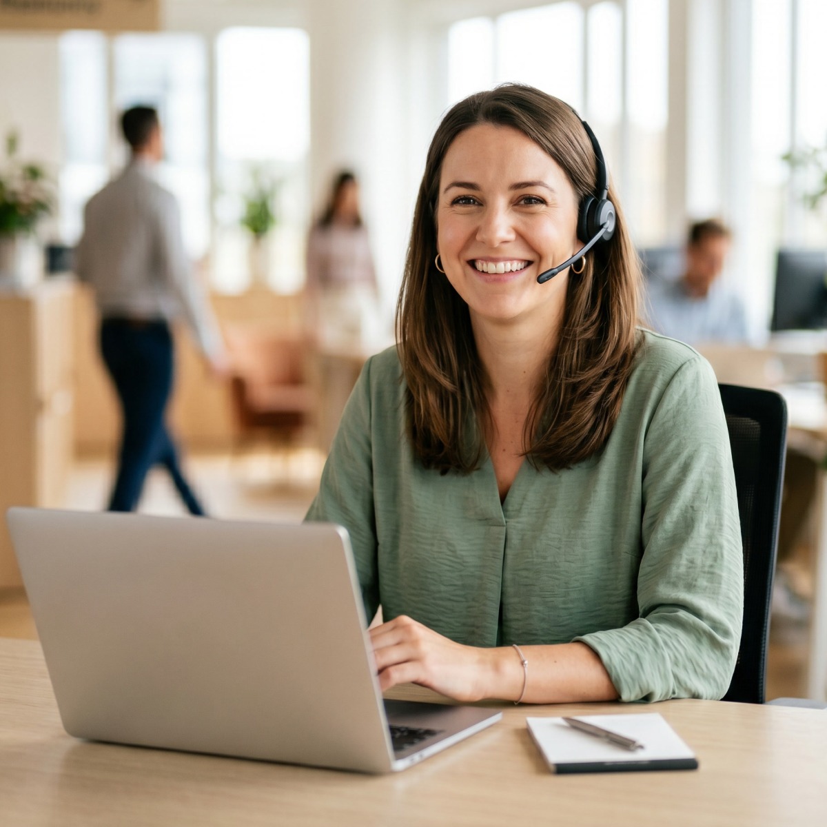 An HR representative taking a call to answer PEO questions