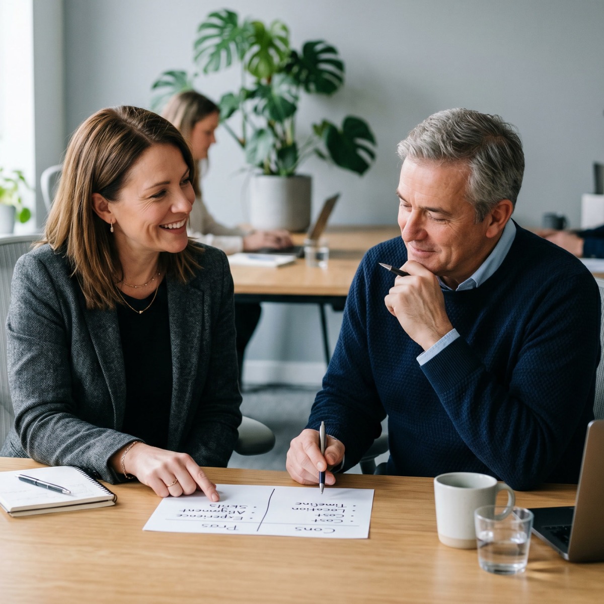 PEO employee going over paperwork with a business manager