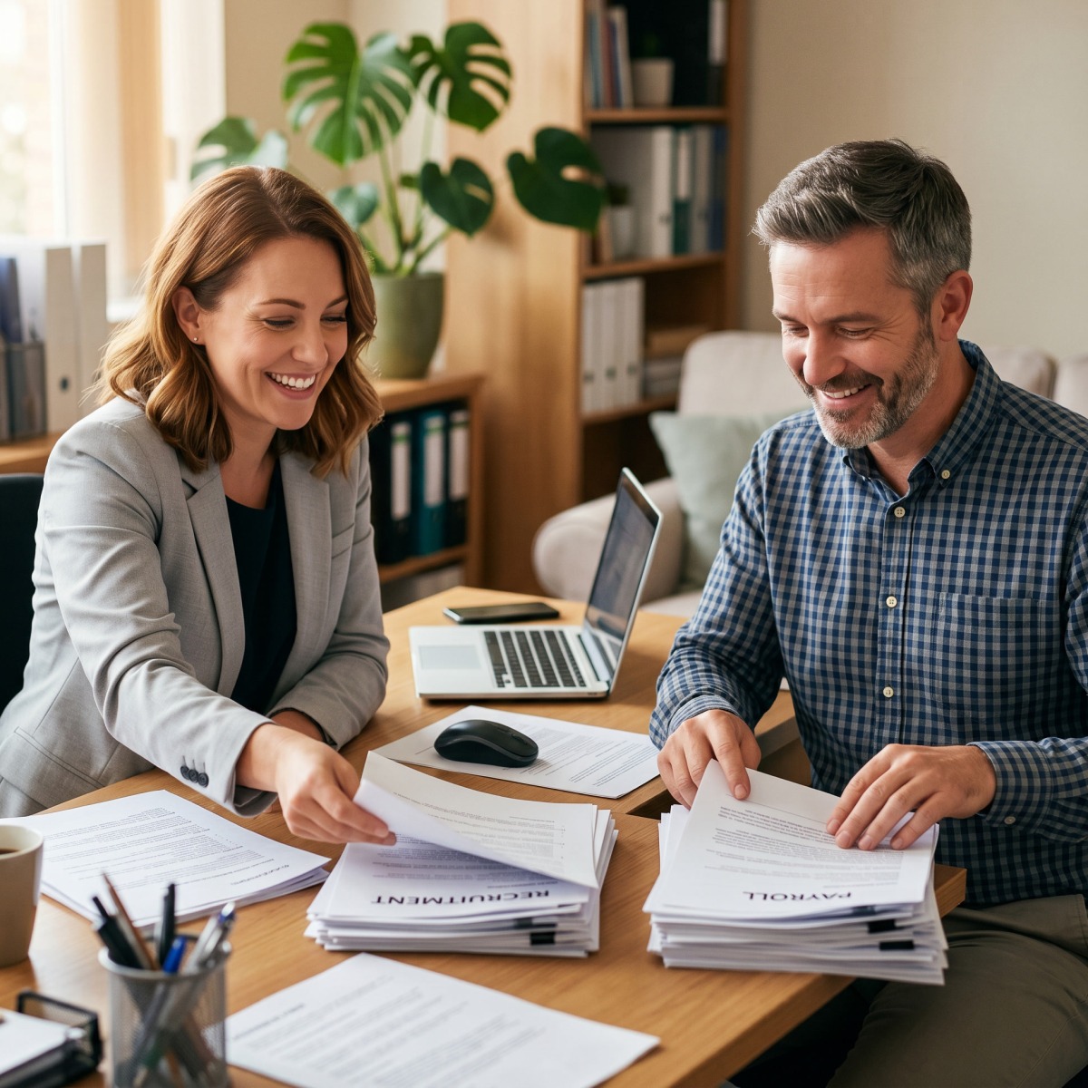 An HR manager discussing employer responsibilities with a business owner