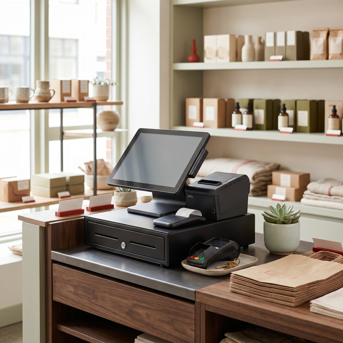 A cash register in a small business representing how much a PEO costs