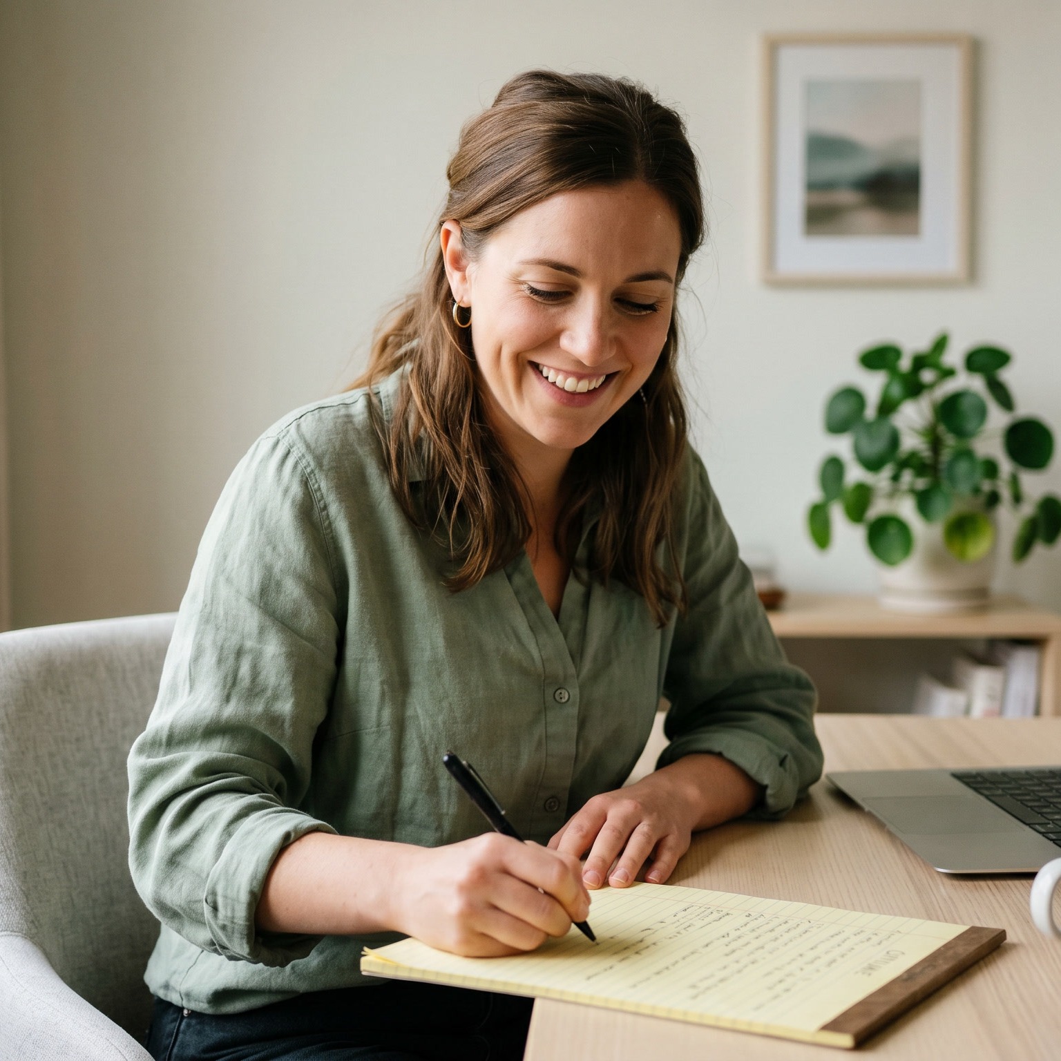 A business owner outlining the definition of PEO services on a notepad