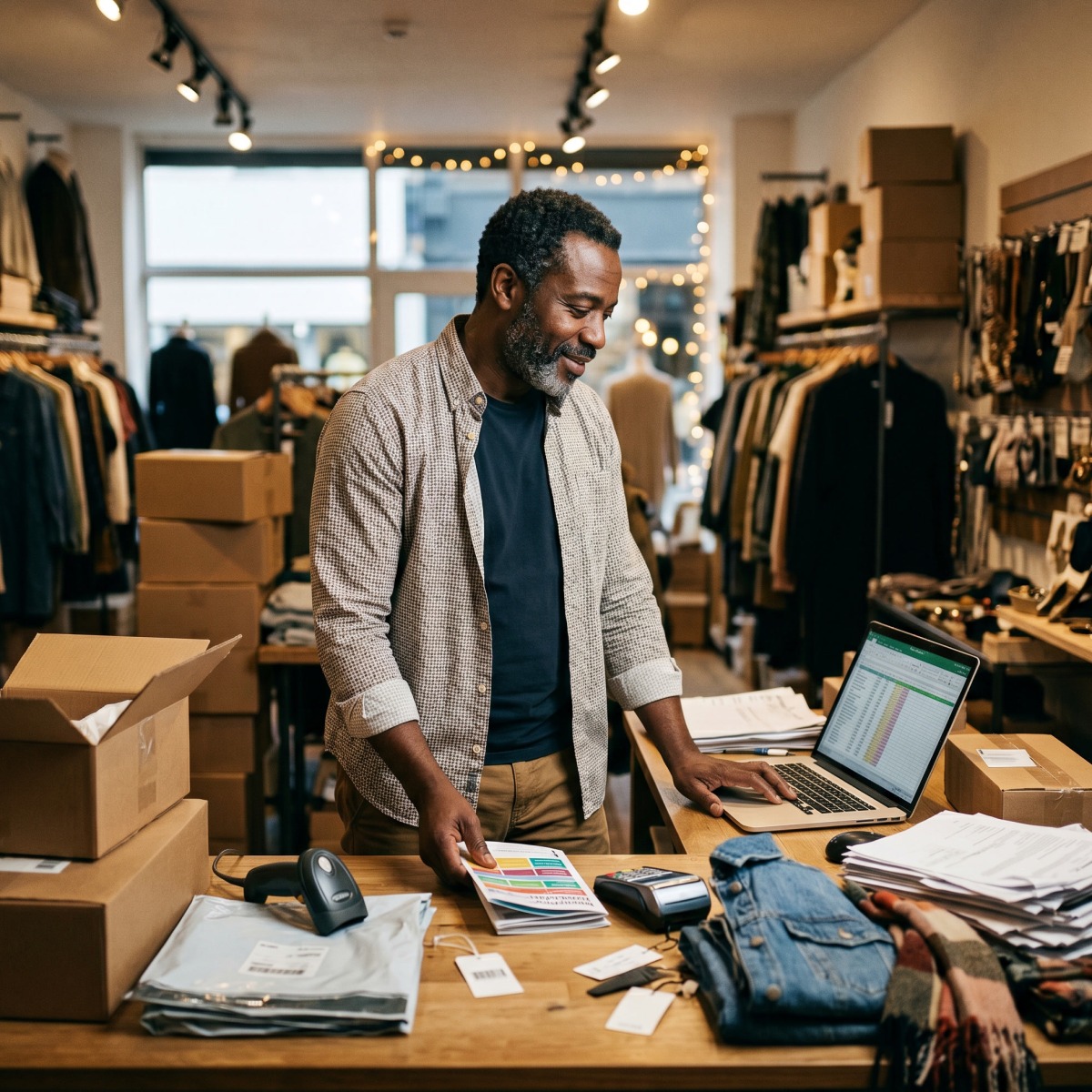 A small-business owner juggling multiple tasks at once, representing the biggest challenges of running a small business
